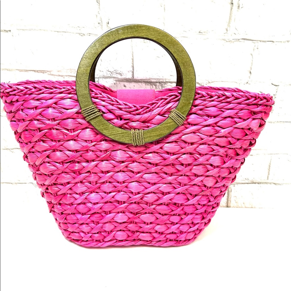 NWOT pink raffia straw bag